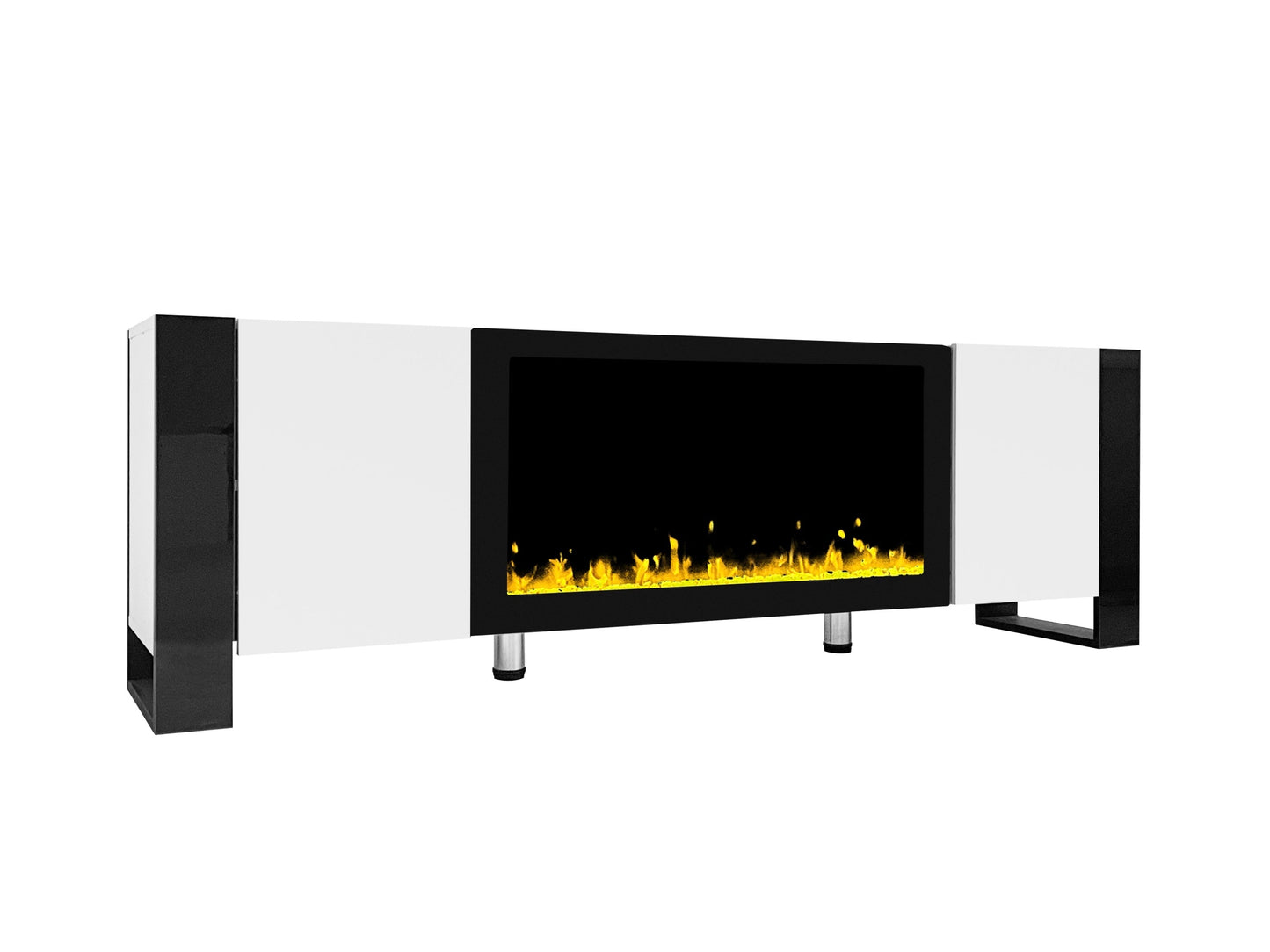 ON-TREND Modern TV Stand with 34.2' Non-heating Electric Fireplace, High Gloss Entertainment Center with 2 Cabinets, Media Console for TVs up to 78', White