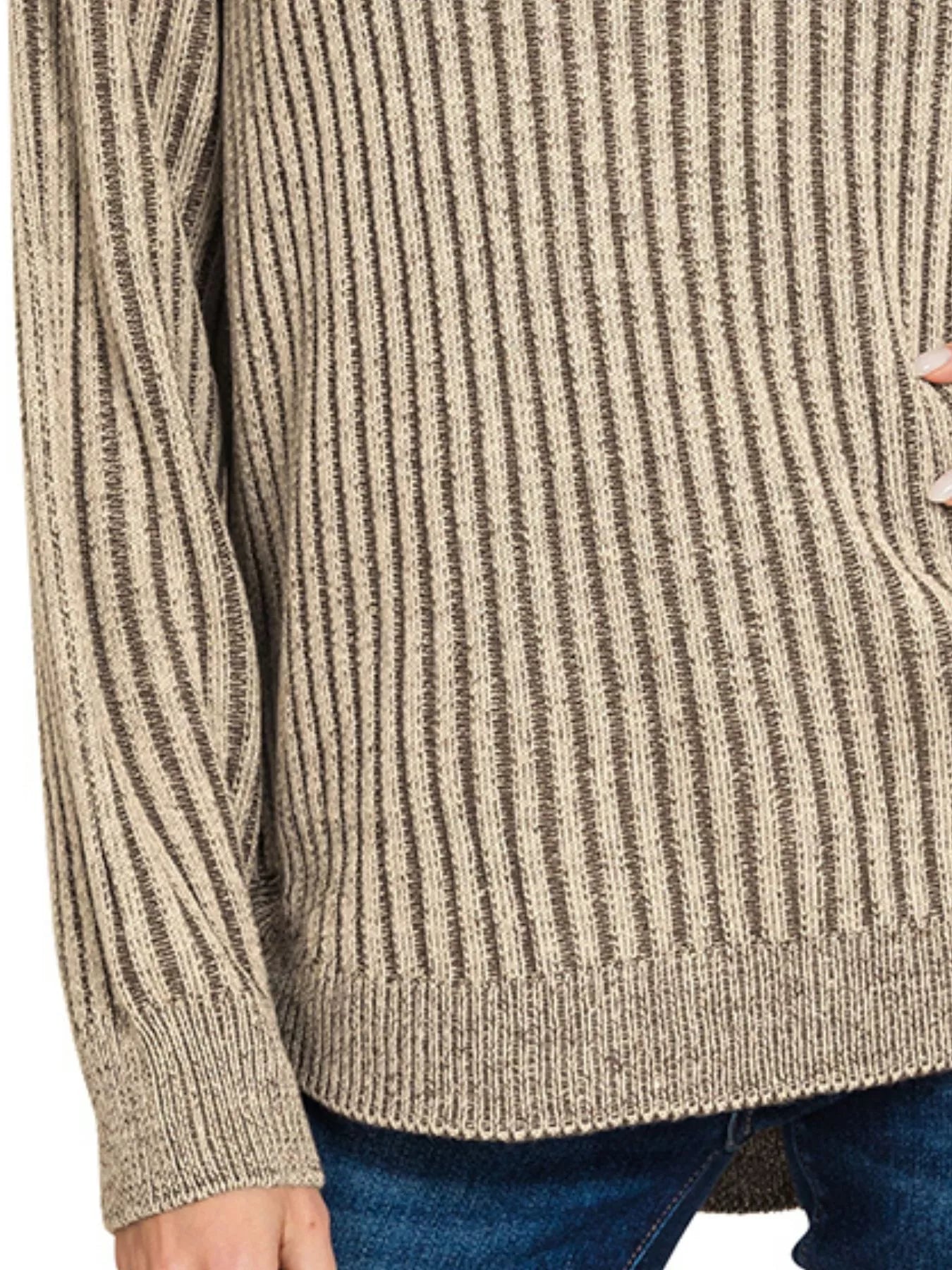 Zenana Curved Hem Two-Tone Ribbed Sweater - Lee's Retail