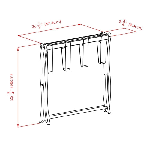Solid Wood Folding Luggage Rack in Dark Brown Finish with Black Nylon Straps