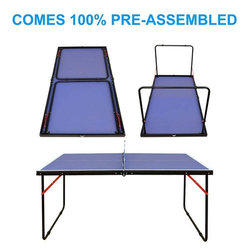 Folding 54-inch Blue Ping Pong Table Tennis Table Set with Net 2 and Paddles