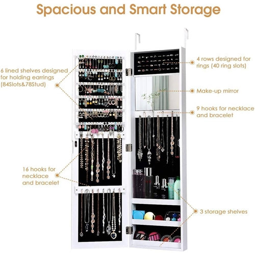 2-in-1 Wall or Door Mounted Jewelry Organizer Full Length Mirror in White