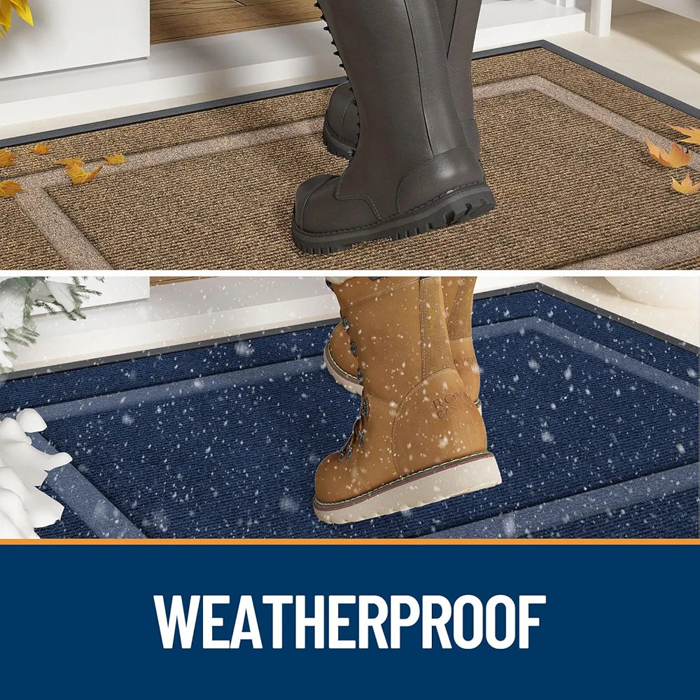 Front Door Mat Indoor Outdoor Entrance, Waterproof All-Season, All-Weather Doormat, Sturdy Natural Rubber, Fade Resistant, Low Profile, Easy Clean Patio Porch Entryway Mat, 29.5x17, Black