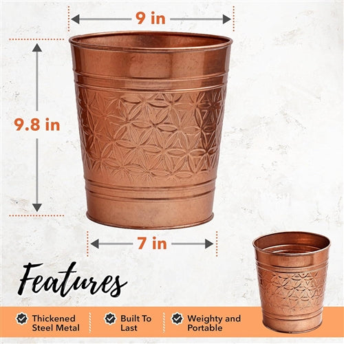 Metal Trash Can Waste Basket in Copper Finish