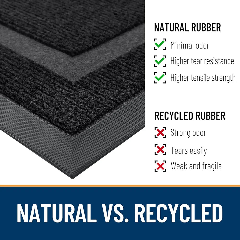 Front Door Mat Indoor Outdoor Entrance, Waterproof All-Season, All-Weather Doormat, Sturdy Natural Rubber, Fade Resistant, Low Profile, Easy Clean Patio Porch Entryway Mat, 29.5x17, Black
