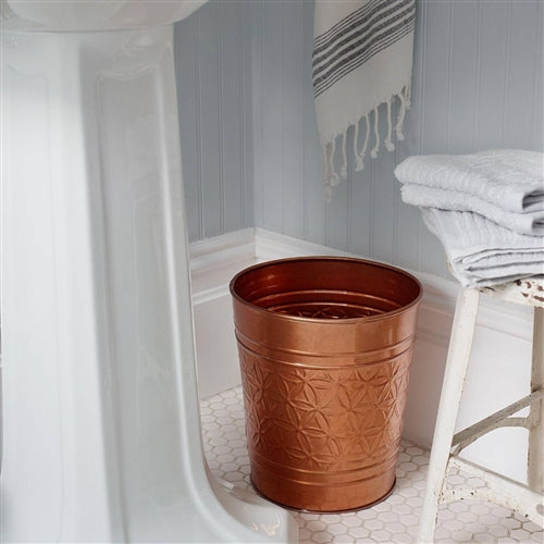 Metal Trash Can Waste Basket in Copper Finish