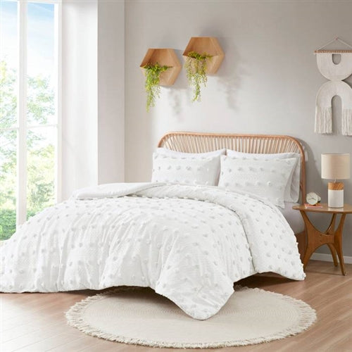 3-Piece Ivory Pompom Microfiber Comforter Set