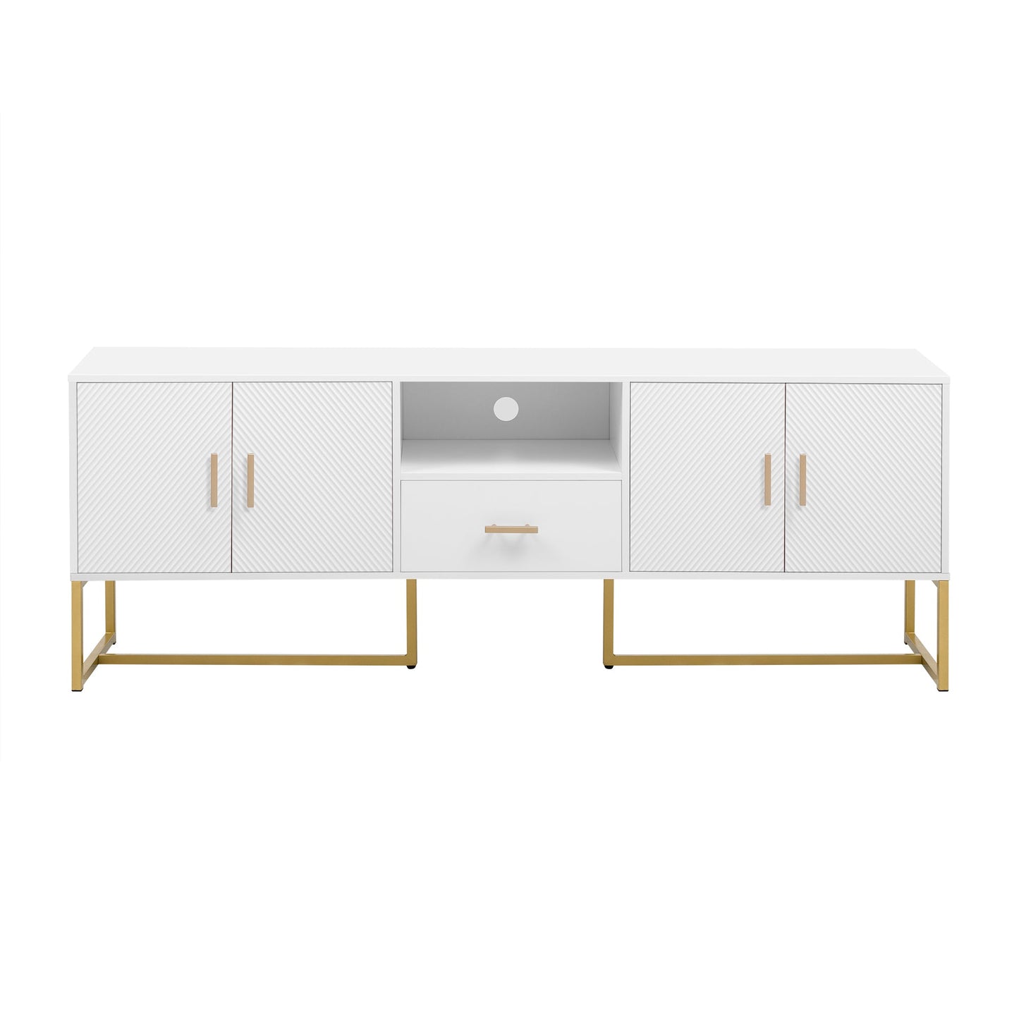 U-Can Modern TV Stand for TV up to 70 Inches,TV Cabinet with 1 Drawer, 2 Cabinets and Metal Legs, Handles and Anti-tip Device for Living room