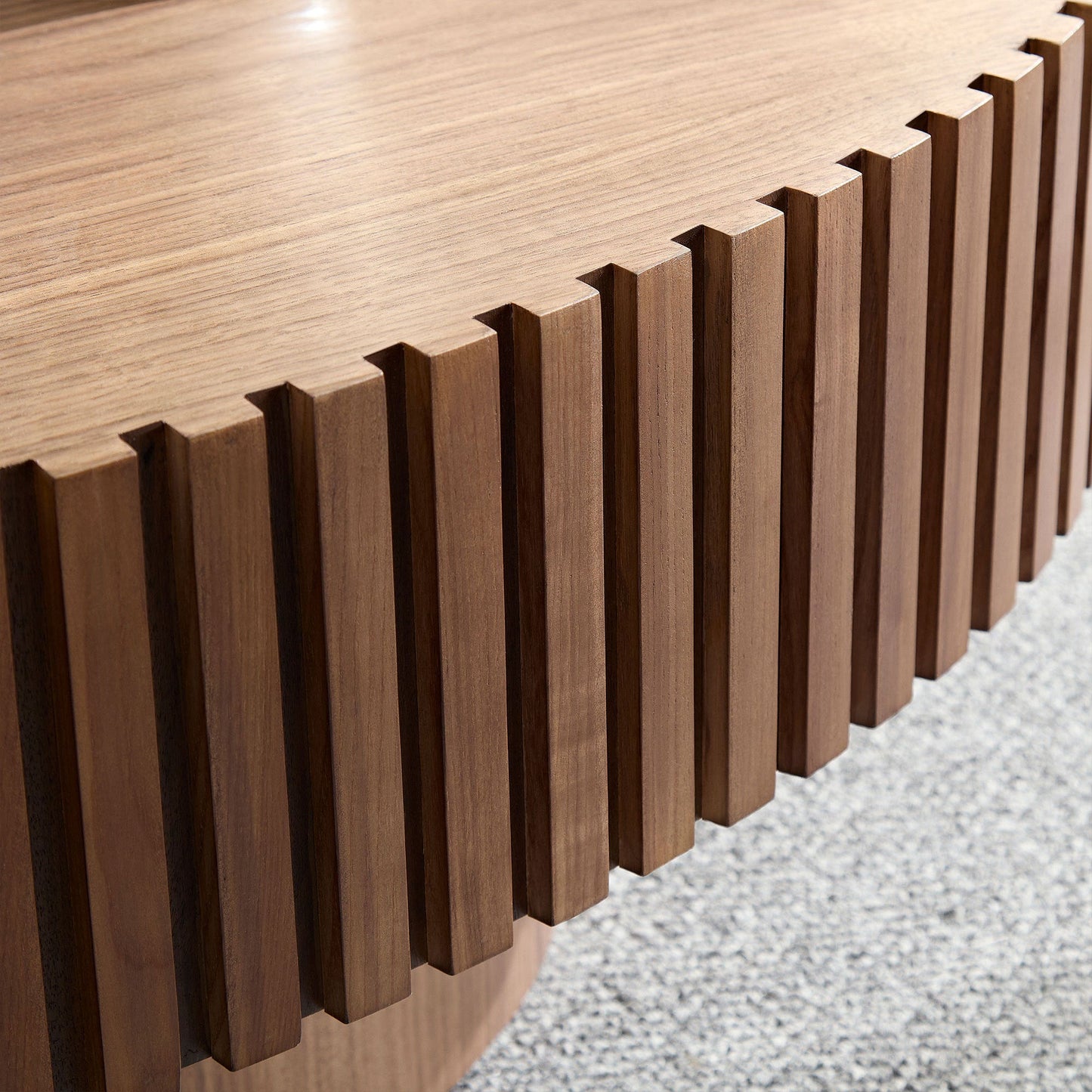 Modern Handcraft Drum Coffee Table Length 43.7 inch Ellipse Coffee Table for Living Room,Oval Small Coffee Table with Sturdy Pedestal,Walnut MDF