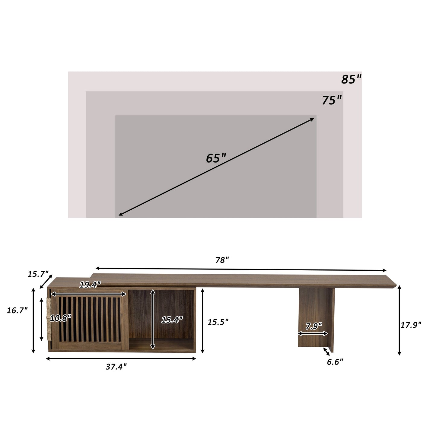Mid-Century Modern 2 in 1 Cat Furniture Walnut TV Stand With Extendable table,  Litter Box Enclosure with Cat Scratcher