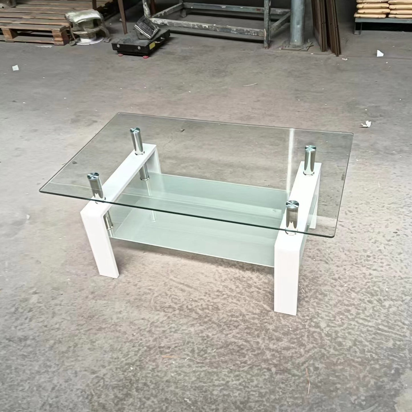 Luxury Modern Tempered Clear Glass Coffee Table with 2-Layers and Solid MDF Frame for Living Room