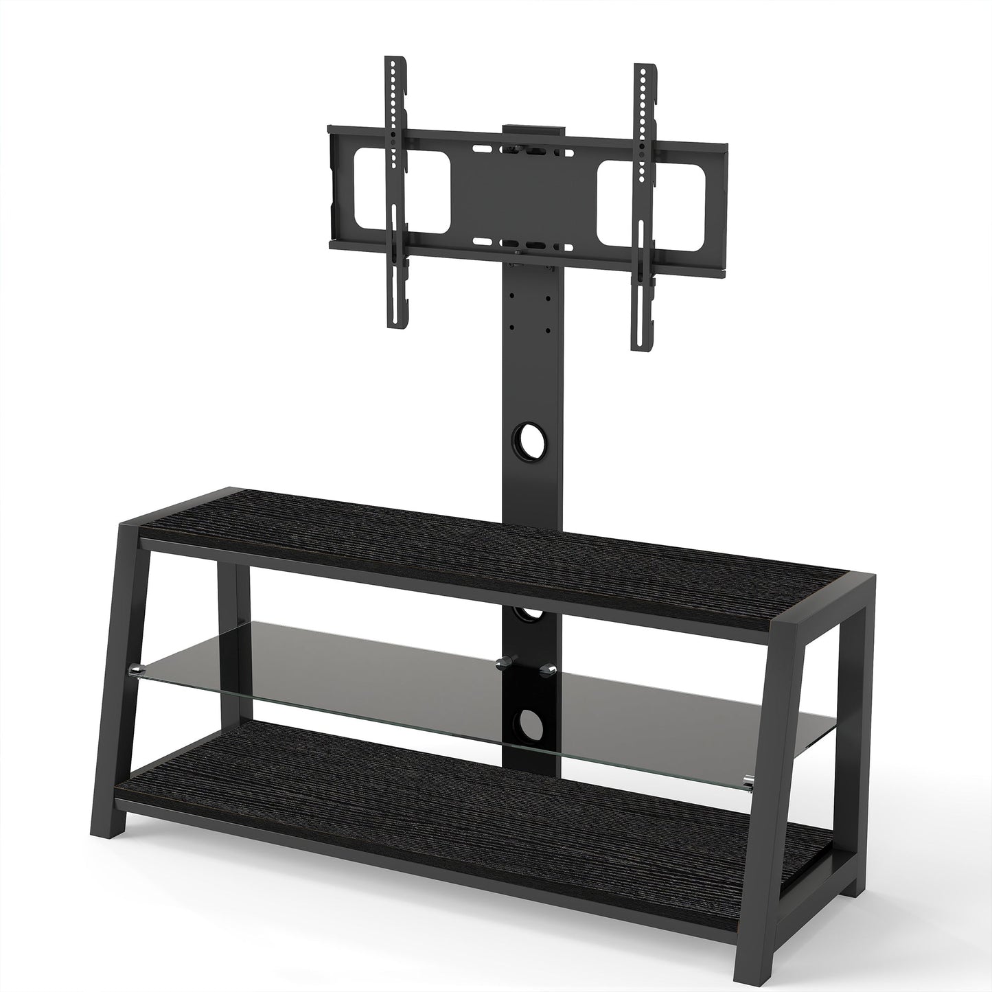 Wooden Storage TV Stand Black Tempered Glass Height Adjustable Universal Swivel Entertainment Center With Mount TV Stand,black
