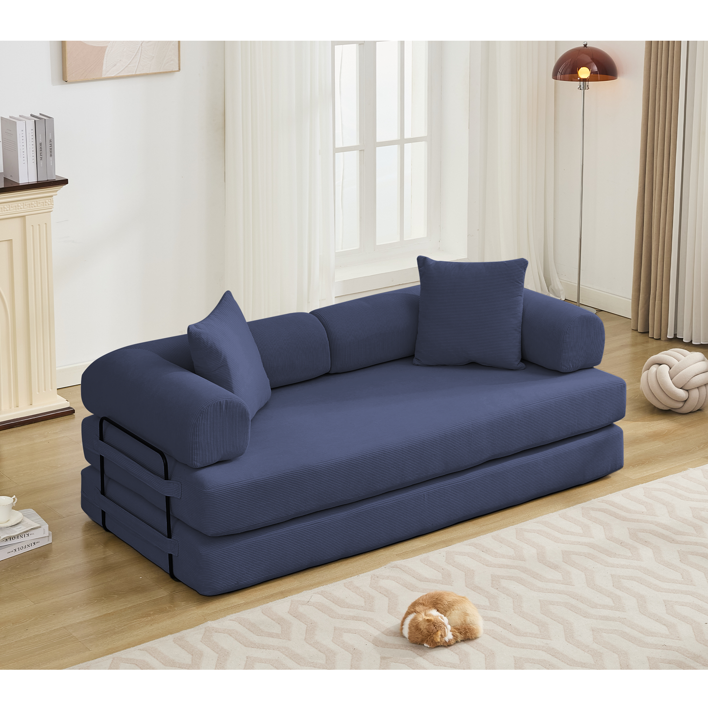 [NEW ARRIVED] [VIDEO PROVIDED] 78.5' Folding Convertible Out Sleeper Sofa Bed,4-in-1 DIY Combination Convertible Sofa,3 seat, Folding Sofa, King Size , Bedroom,Apartment,Corduroy,Blue