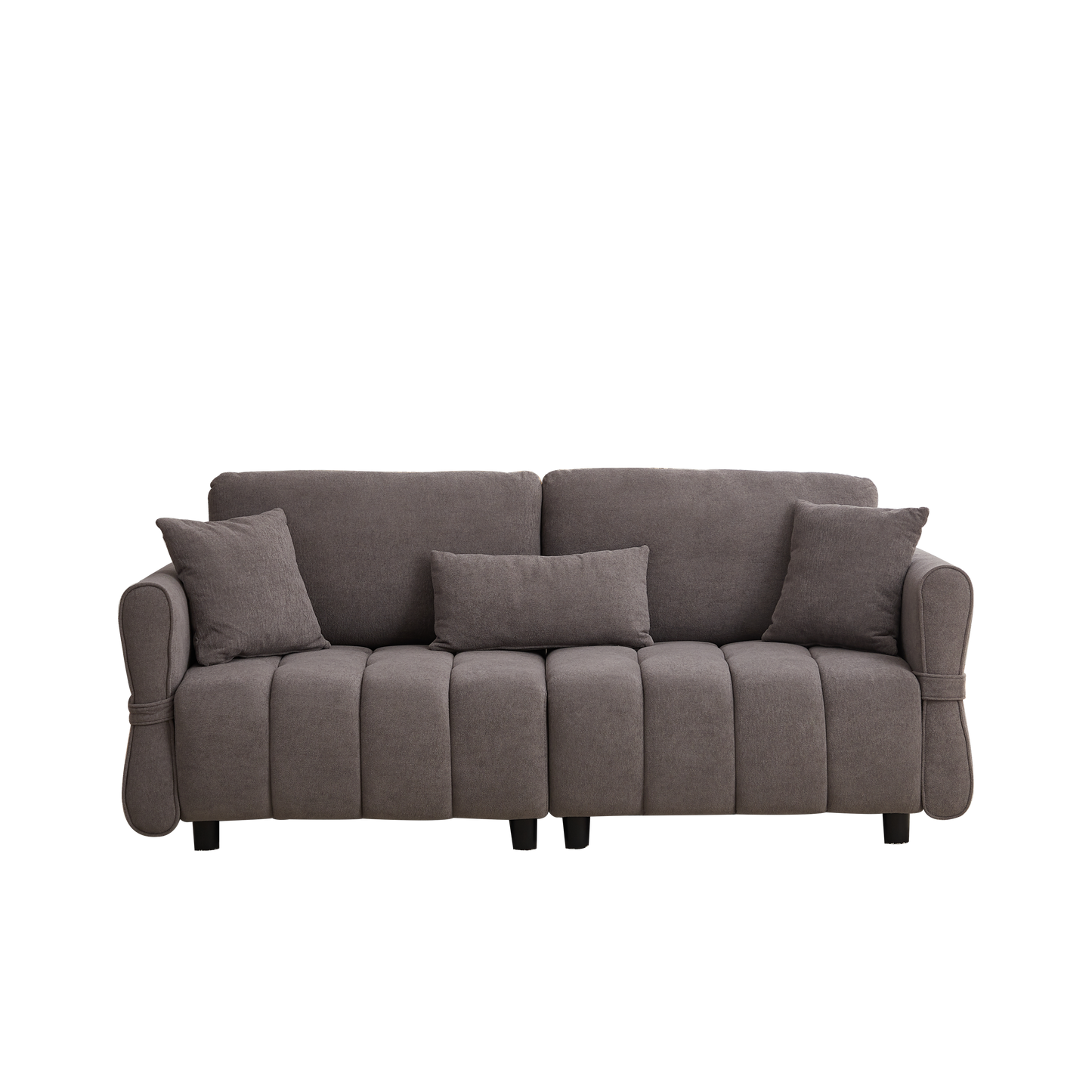 80''Premium chenille fabric sofa with 2 cushions and 1 lumbar pillow Armrest strap design,,upholstered 3-seater sofa  for living rooms, bedrooms,apartments and offices Grey