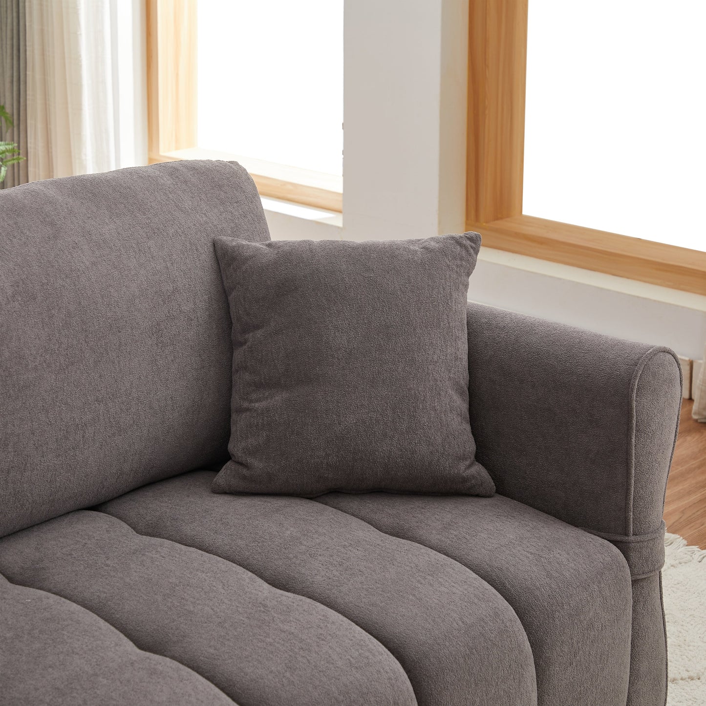 80''Premium chenille fabric sofa with 2 cushions and 1 lumbar pillow Armrest strap design,,upholstered 3-seater sofa  for living rooms, bedrooms,apartments and offices Grey
