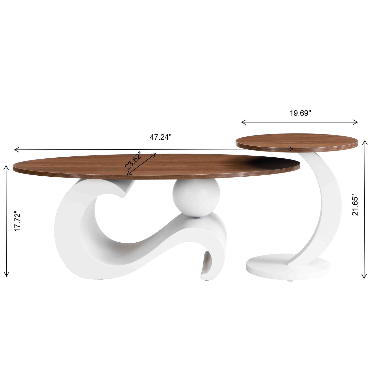 White Nesting Coffee Table Set of 2, Oral and Round Coffee Table Set, Table for Living Room, Large 47.24'', Small 19.69''