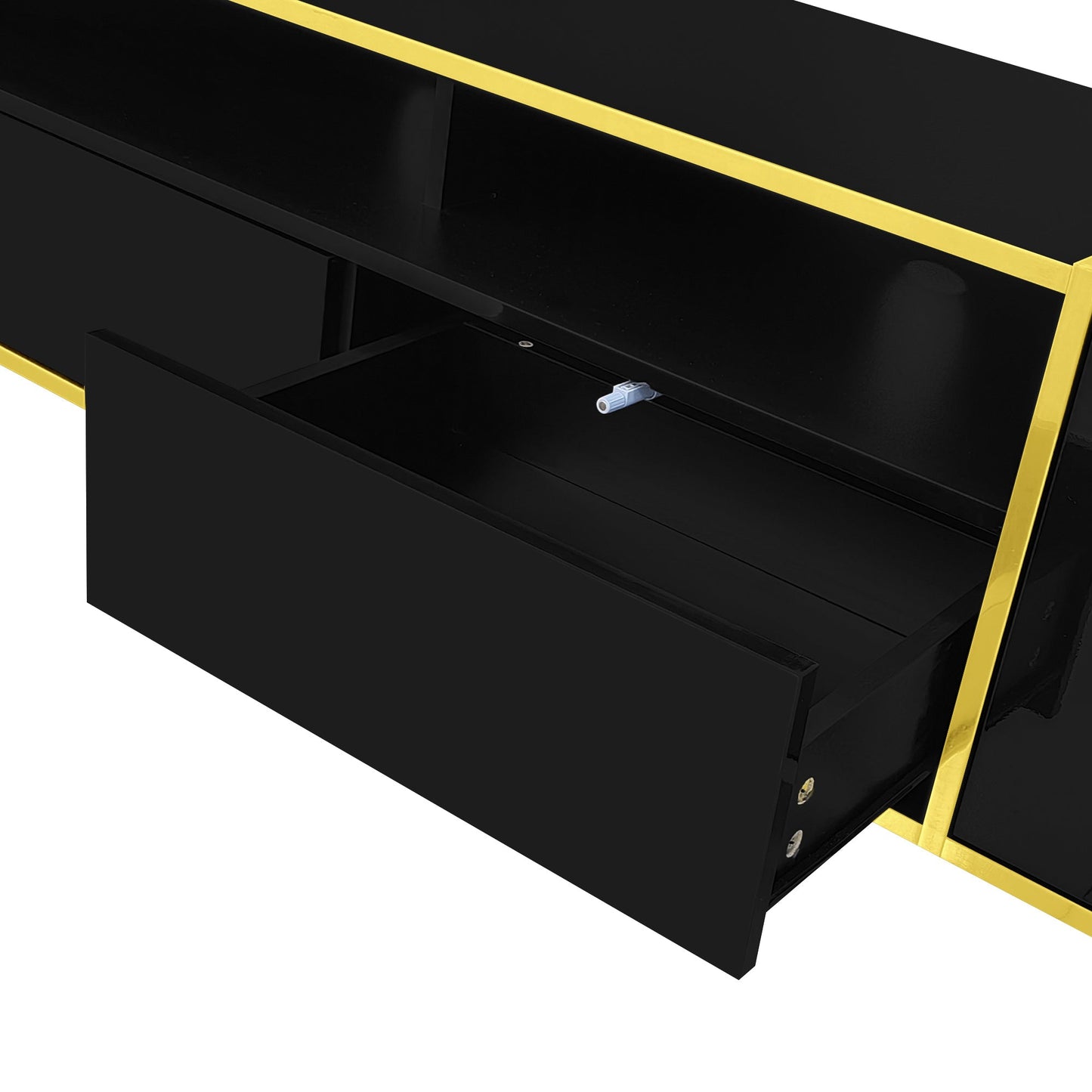 U-Can 70.9'' Modern TV Stand for TVs up to 80 Inches, Entertainment Center with 2 Shelves and LED Lights, TV Storage Cabinet with 2 Drawers, 2 Cabinets and Metal Legs for Living room