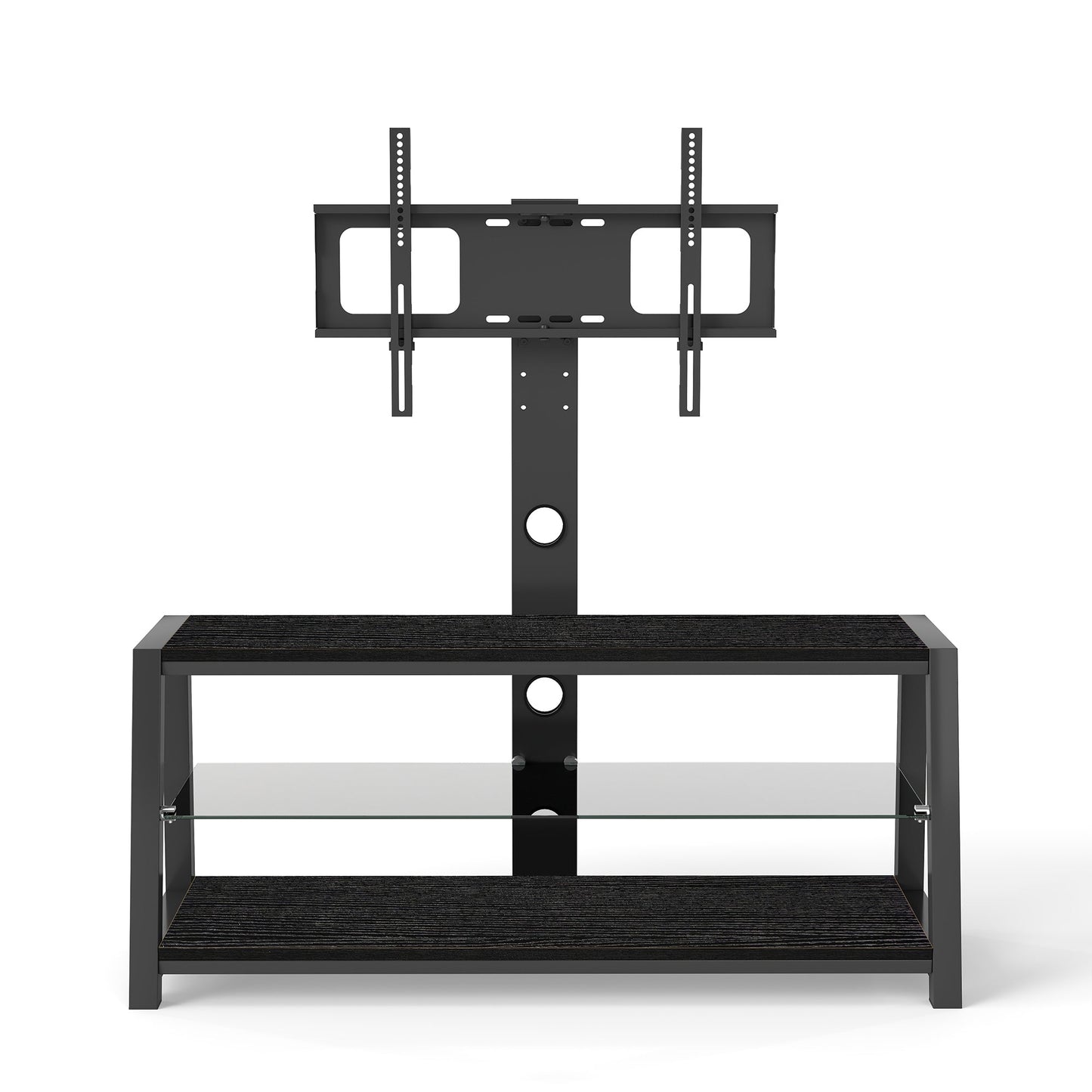Wooden Storage TV Stand Black Tempered Glass Height Adjustable Universal Swivel Entertainment Center With Mount TV Stand,black