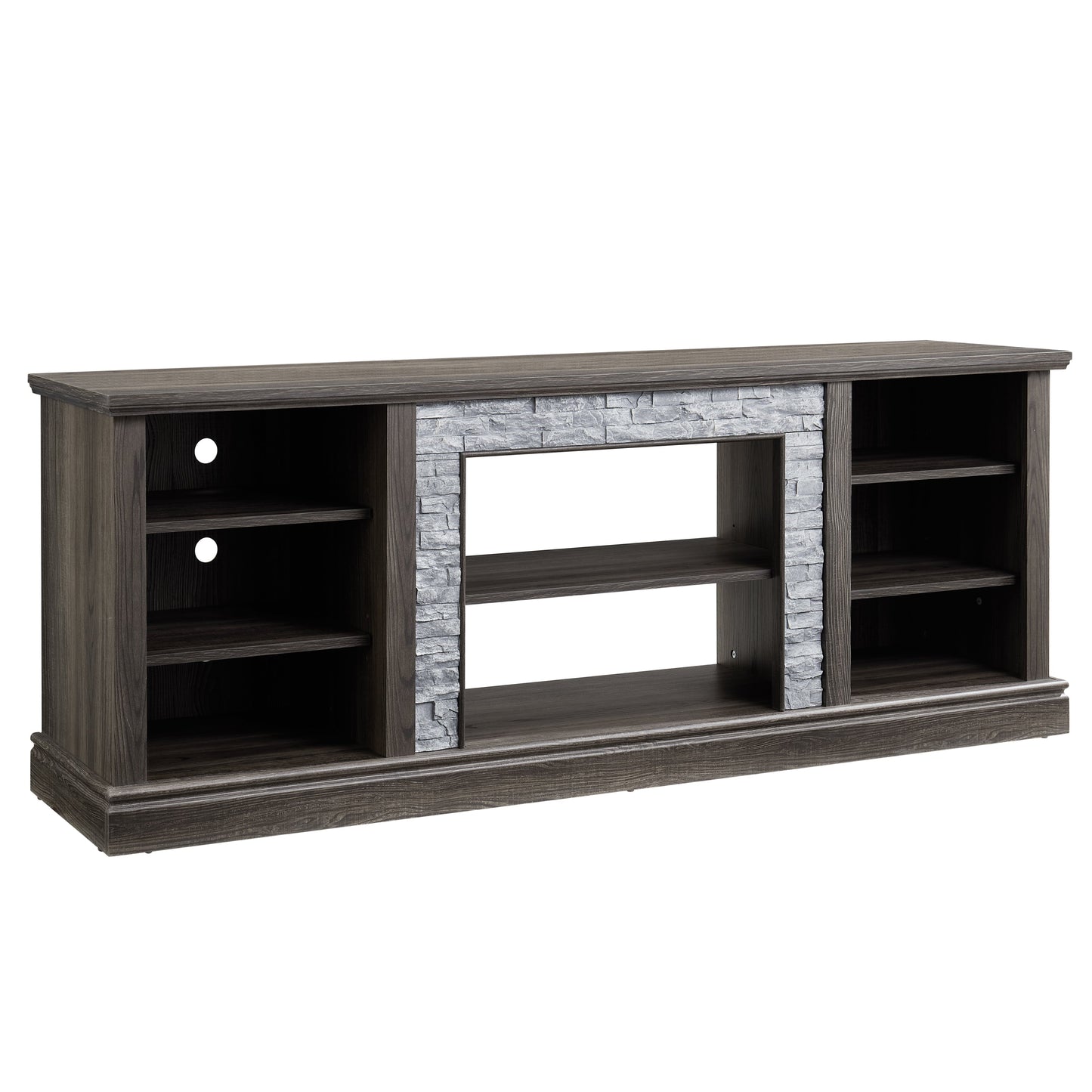 Large TV Stand TV Desk Storage Rack with Faux Stacked Stone Surround,Media Console Table with Large Storage Cabinet,Modern TV Media Entertaionment Stand,GREY, 70.12'W*15.35'D*25.83'H