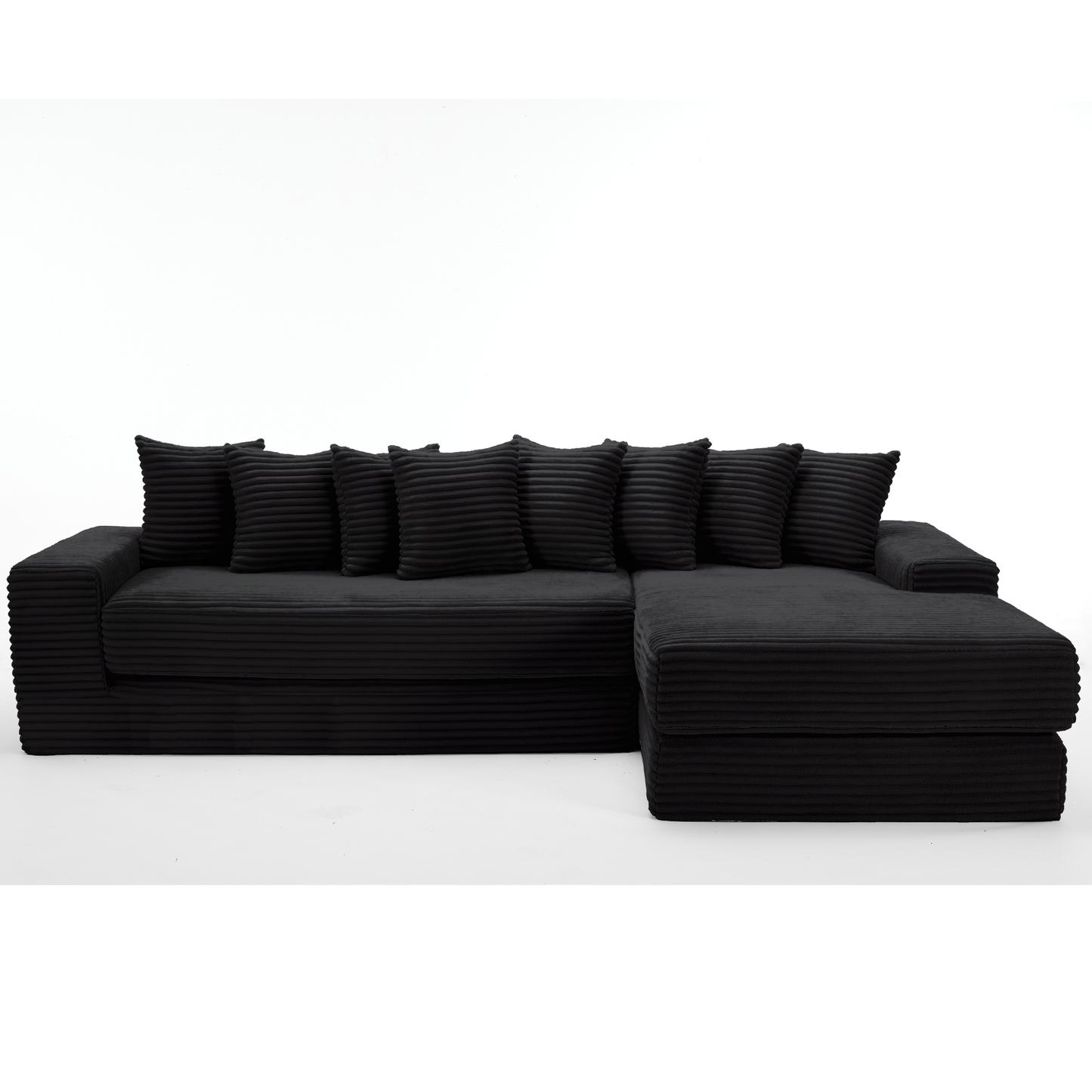 [NEW ARRIVED] [VIDEO PROVIDED] Oversize Cloud Sectional Couch, L-Shape Sofa, Convertible Floor Sleeper Sofa Bed, No Assembly,Eight pillows,3-in-1,Magazine bag,(Right Facing Sofa),3 Seat,Corduroy,Black