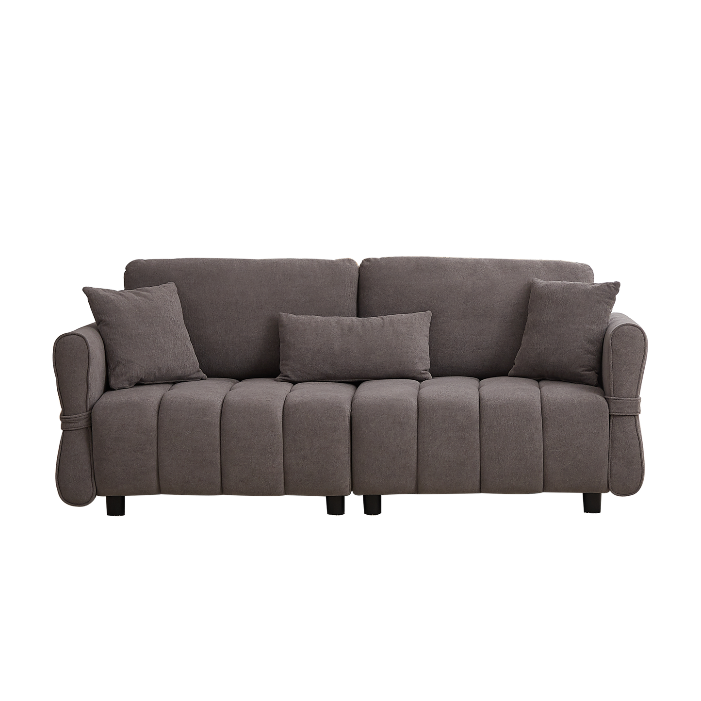 80''Premium chenille fabric sofa with 2 cushions and 1 lumbar pillow Armrest strap design,,upholstered 3-seater sofa  for living rooms, bedrooms,apartments and offices Grey