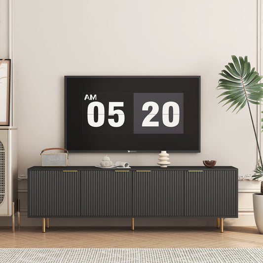 Black  Modern TV Stand Fluted 68' , Entertainment Center with Storage Doors, TV Console Media Cabinet,  for 55+ Inch TV, Living Room