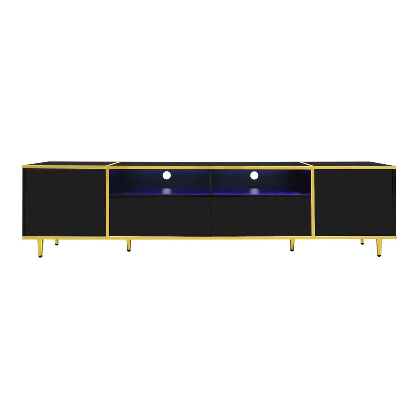 U-Can 70.9'' Modern TV Stand for TVs up to 80 Inches, Entertainment Center with 2 Shelves and LED Lights, TV Storage Cabinet with 2 Drawers, 2 Cabinets and Metal Legs for Living room