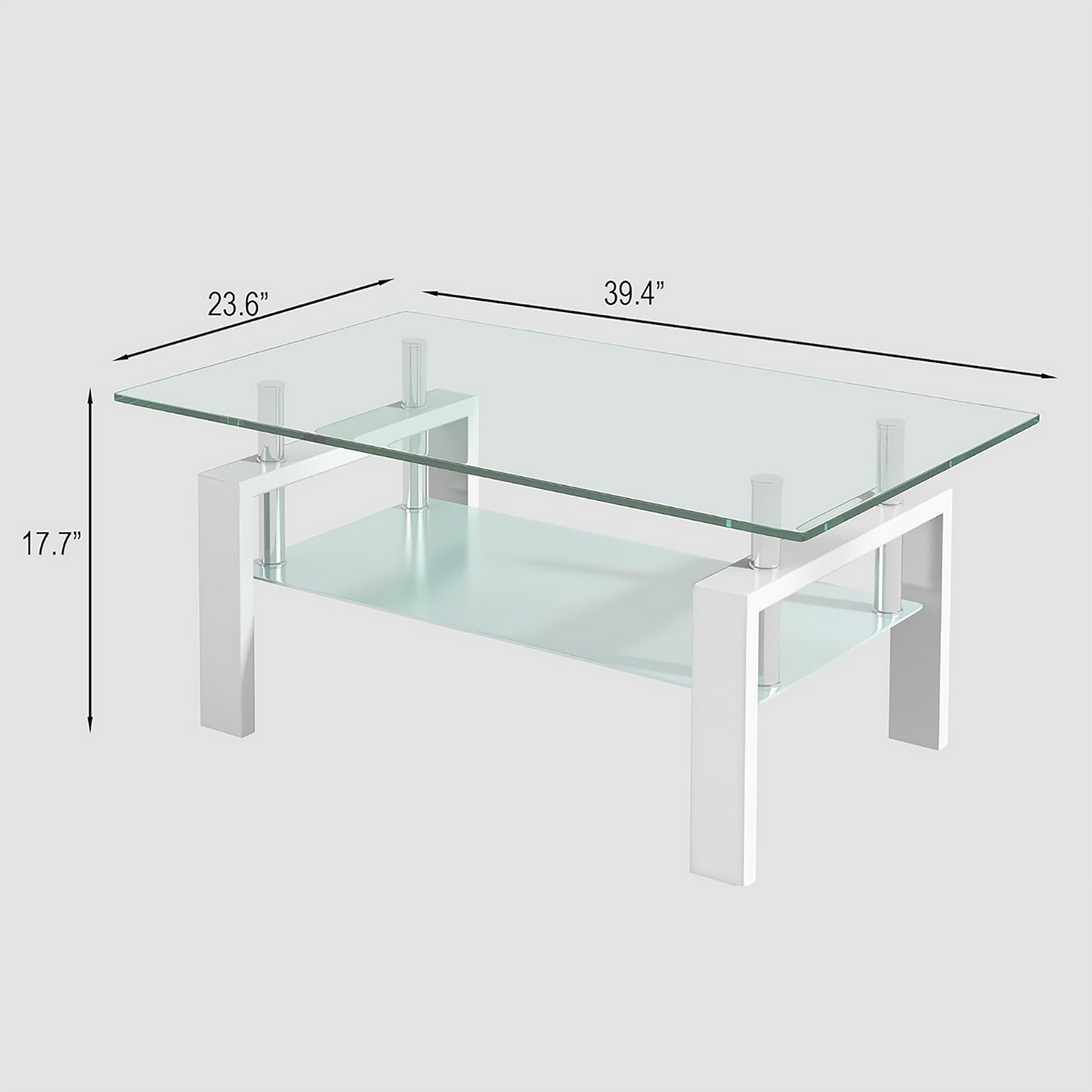 Luxury Modern Tempered Clear Glass Coffee Table with 2-Layers and Solid MDF Frame for Living Room