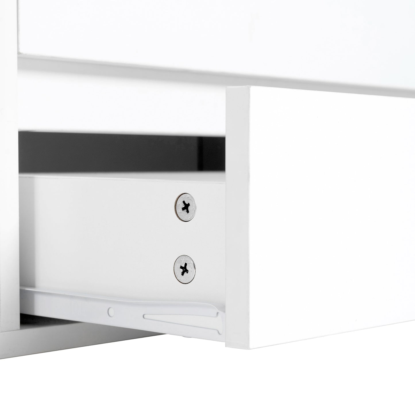 ON-TREND Modern APP Controlled LED TV Stand for TVs Up to 105'', Faux Marble Tabletop Media Console with Tempered Glass Doors, Entertainment Center with 2 Drawers & Cabinets for Living Room, White