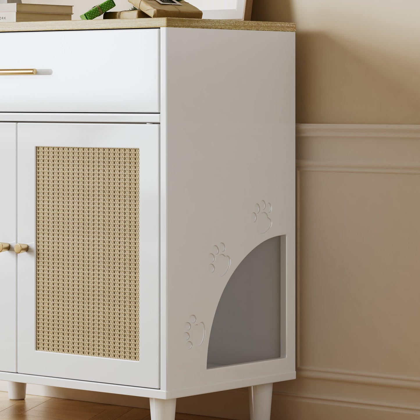Cat Litter Box Enclosure with Scratch Pad, Hidden Litter Box Furniture, Wooden Pet House Sideboard, Storage Cabinet, Fit Most Cat and Litter Box, for Living Room Office