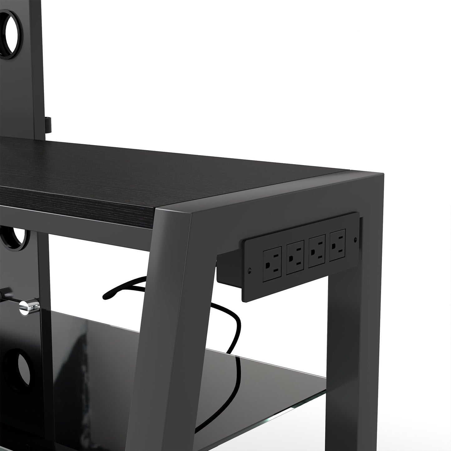 Wooden Storage TV Stand Black Tempered Glass Height Adjustable Universal Swivel Entertainment Center With Mount TV Stand,black
