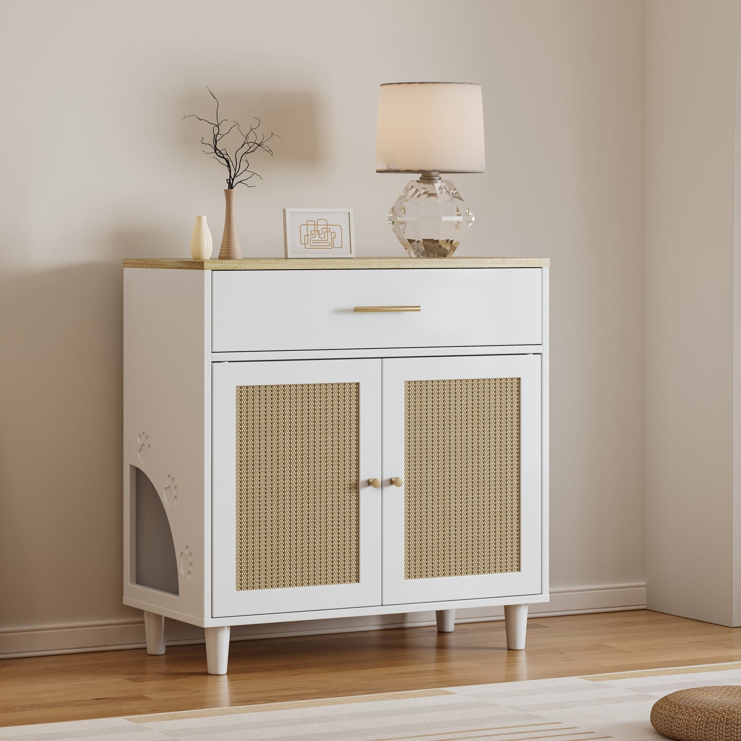 Cat Litter Box Enclosure with Scratch Pad, Hidden Litter Box Furniture, Wooden Pet House Sideboard, Storage Cabinet, Fit Most Cat and Litter Box, for Living Room Office