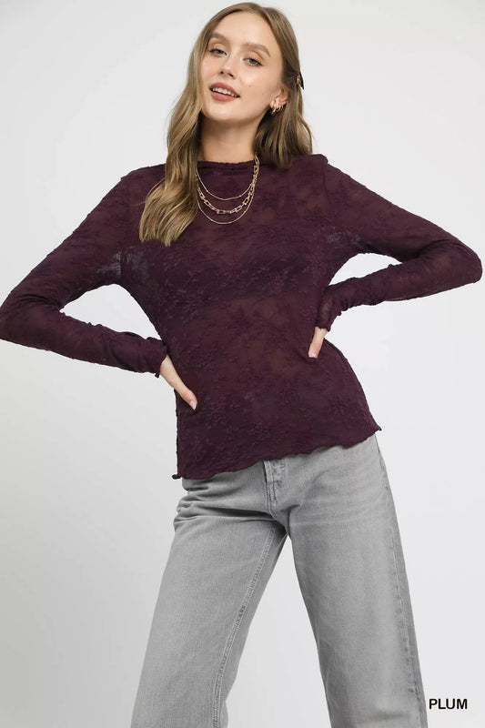 Umgee Lace Sheer Long Sleeve Top - Lee's Retail 