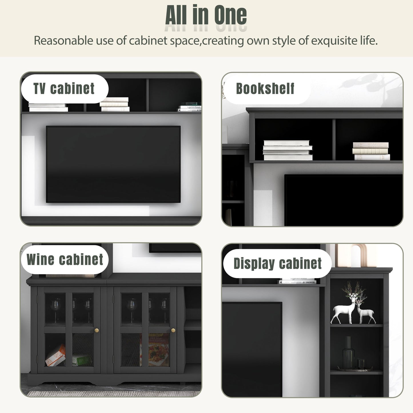 [VIDEO provided] ON-TREND Minimalism Entertainment Wall Unit with Bridge, Modern TV Console Table for TVs Up to 70', Multifunctional TV Stand with Tempered Glass Door, Black (Old SKU: SD000009AAB)