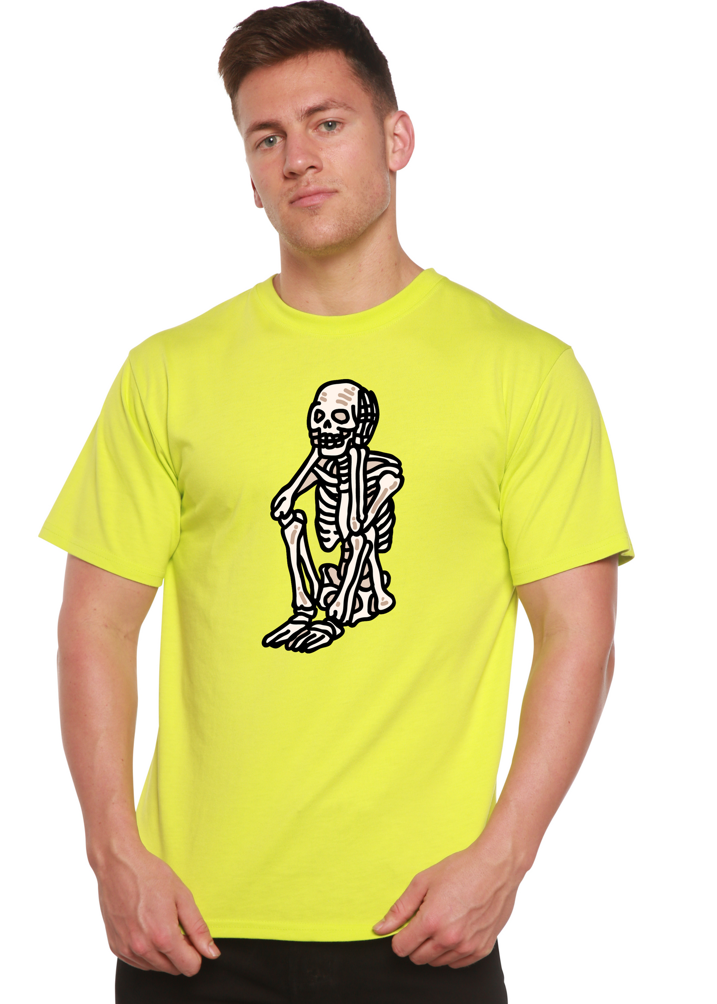 Sad Skeleton Halloween Unisex Bamboo Viscose/Organic Cotton Short Sleeve Graphic T-Shirt