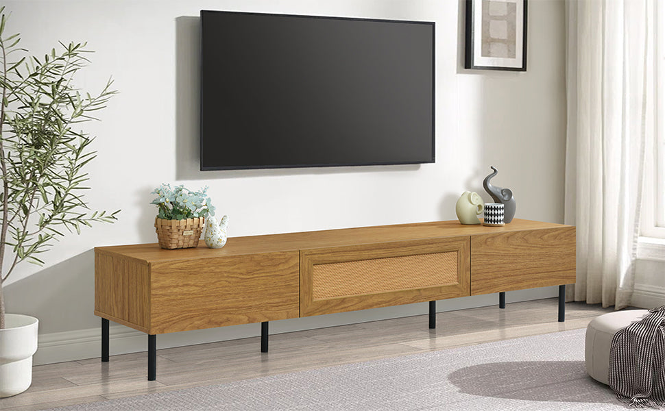 Boho TV Stand for TVs up to 80'' , Modern Farmhouse Media Console, Entertainment Center with Metal Legs, TV Cabinet for Living Room, Home Theatre
