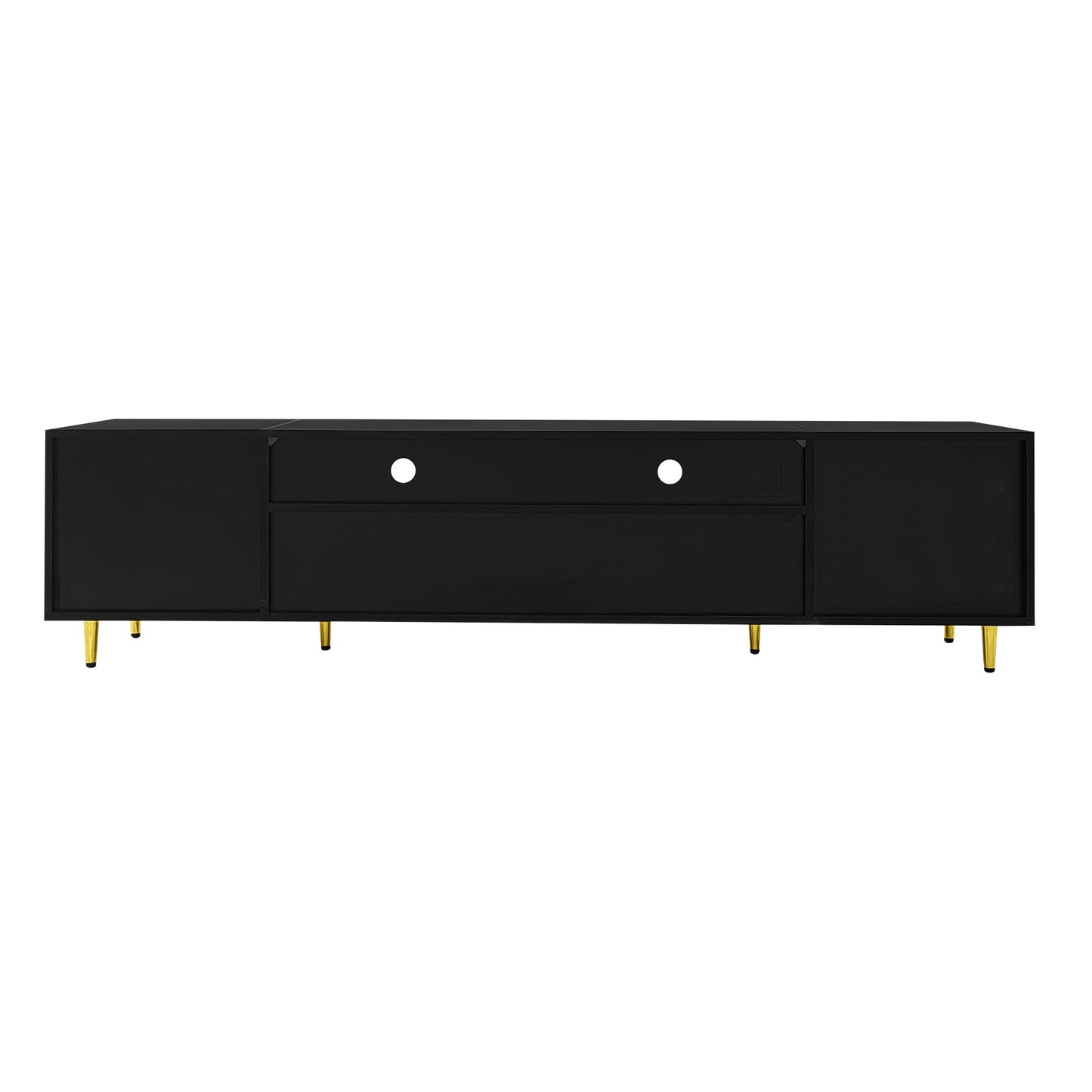 U-Can 70.9'' Modern TV Stand for TVs up to 80 Inches, Entertainment Center with 2 Shelves and LED Lights, TV Storage Cabinet with 2 Drawers, 2 Cabinets and Metal Legs for Living room