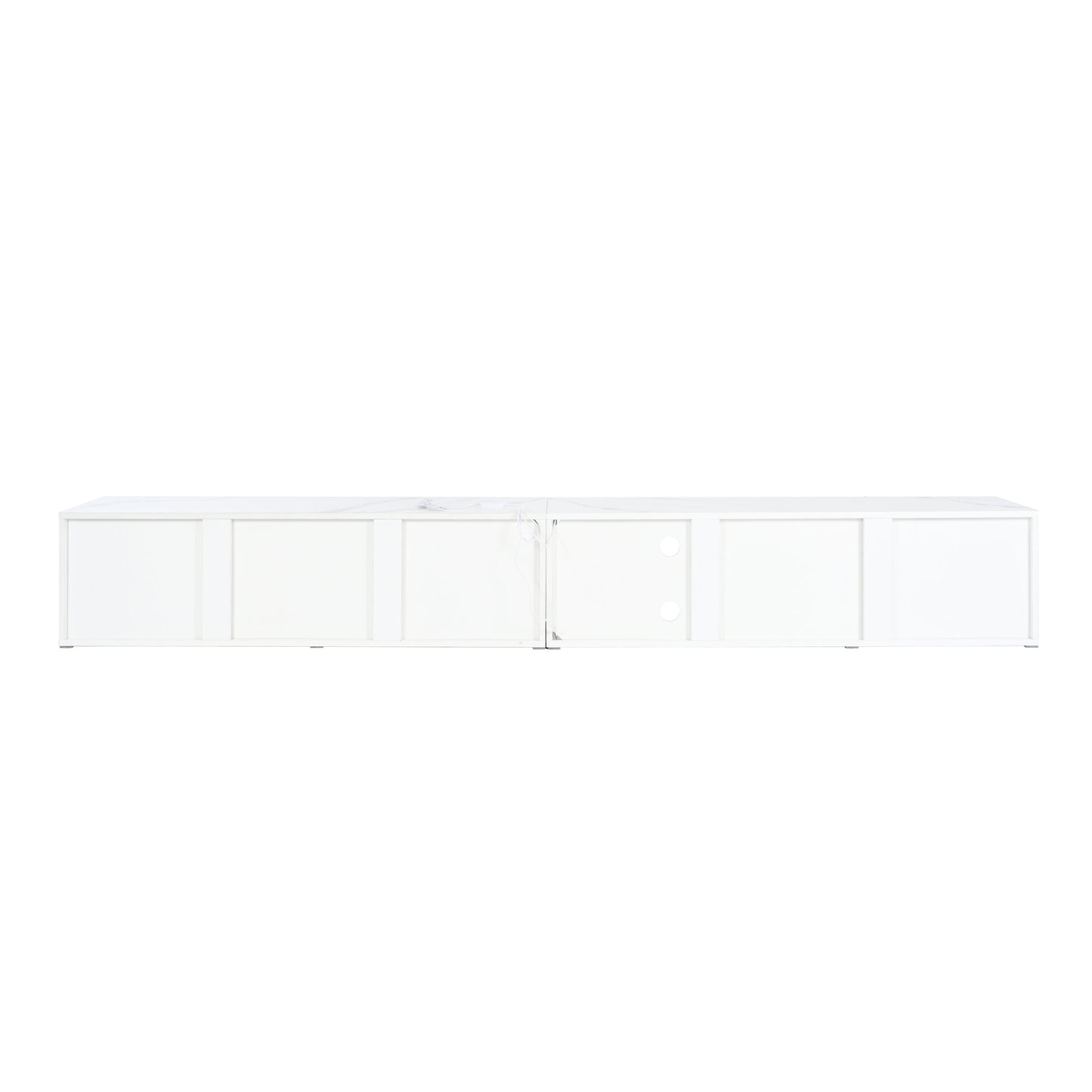 ON-TREND Modern APP Controlled LED TV Stand for TVs Up to 105'', Faux Marble Tabletop Media Console with Tempered Glass Doors, Entertainment Center with 2 Drawers & Cabinets for Living Room, White