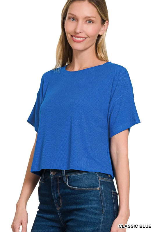 Zenana Ribbed Round-Neck Crop T-Shirt - Lee's Retail 
