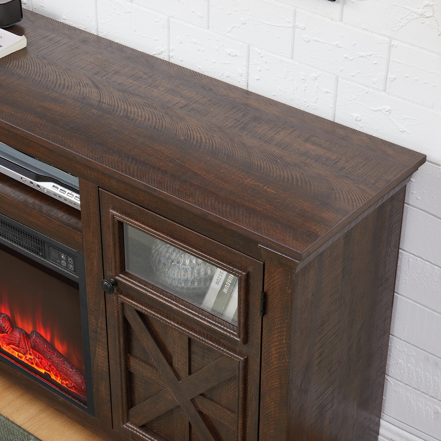 2 Doors Cabinet Farmhouse  Cabinet, Farmhouse TV Stand Barn Design,Farmhouse TV Media Stand, Large Barn Inspired Home Entertainment Console with 18' fireplace insert,Espresso,60.23'W*15.35'D*31.7'H