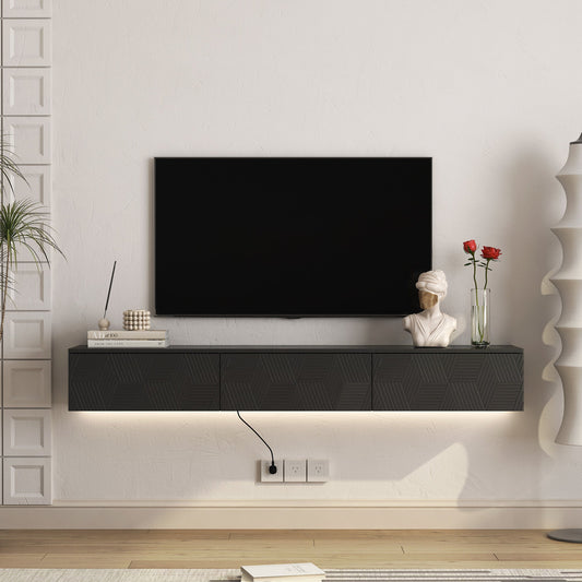 Floating TV Stand Wall Mounted with 16 Color LEDs,67' Modern TV Stand, Floating TV Cabinet Entertainment Center for 55 60 65 Inch TV,Black