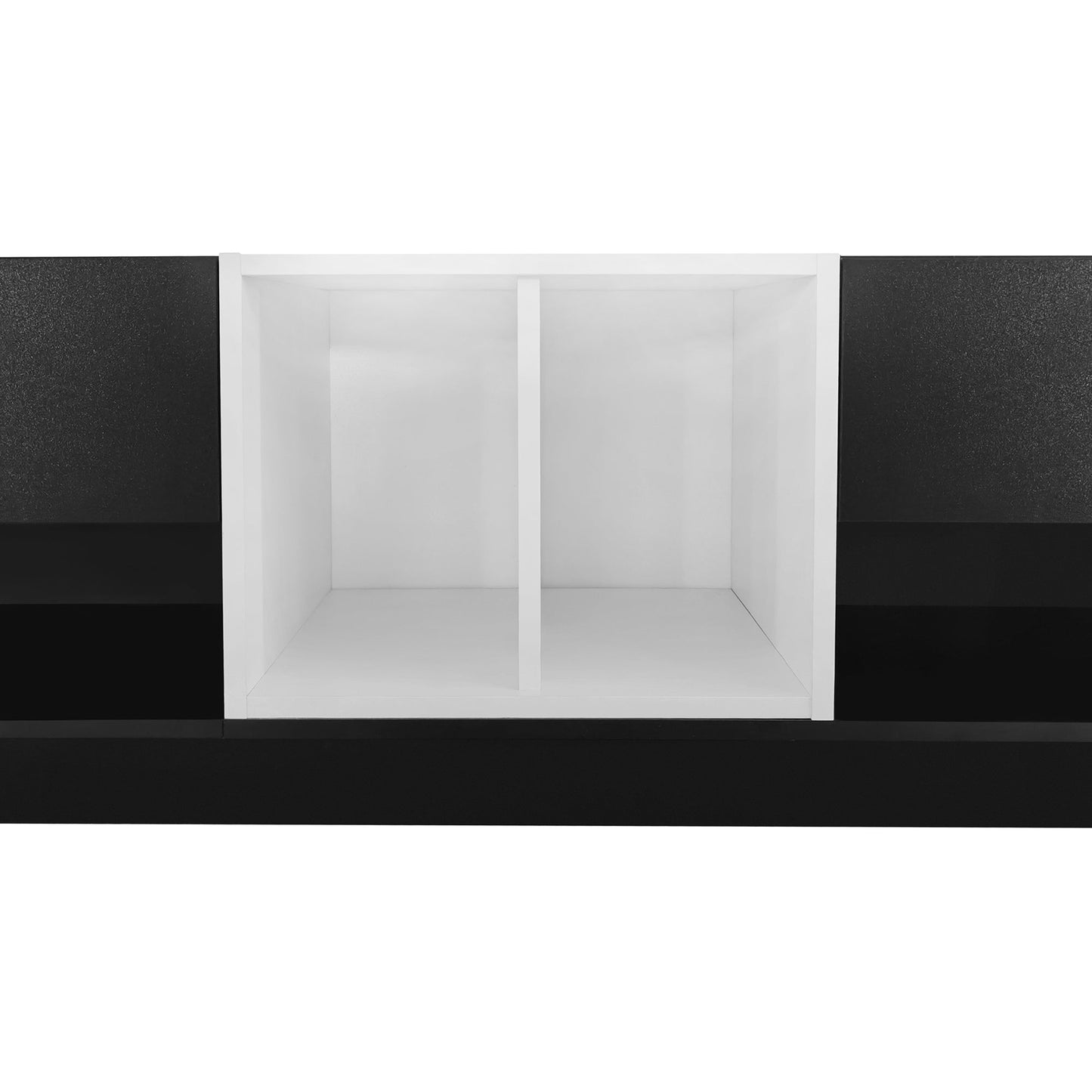 ON-TREND Sleek and Stylish TV Stand with Perfect Storage Solution, Two-tone Media Console for TVs Up to 80'', Functional TV Cabinet with Versatile Compartment for Living Room, Black