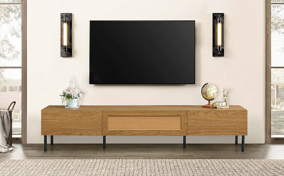 Boho TV Stand for TVs up to 80'' , Modern Farmhouse Media Console, Entertainment Center with Metal Legs, TV Cabinet for Living Room, Home Theatre