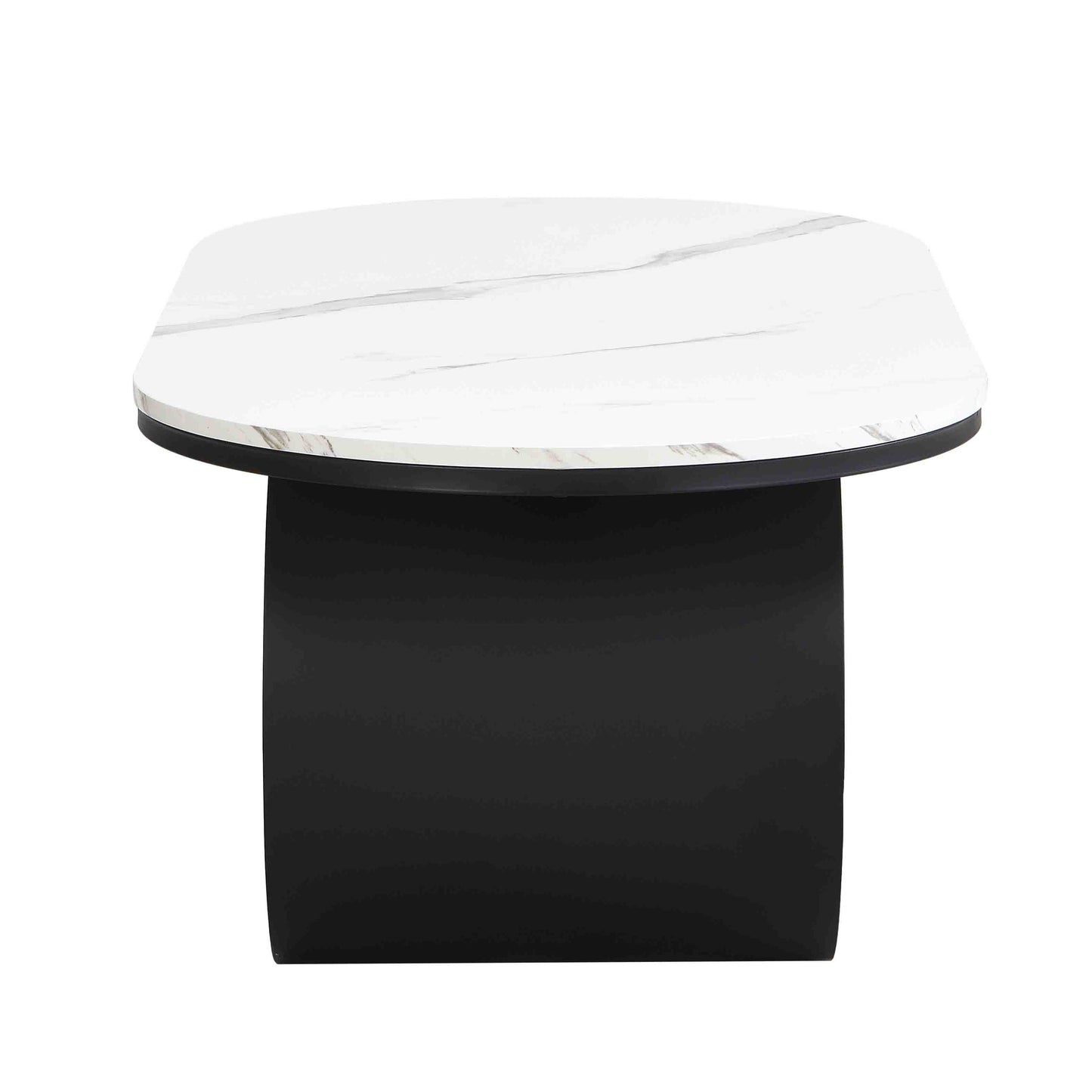 Luxury Modern Oval Coffee Table, 47.24'' Coffee Table with Storage Drawer, Faux Marble Top, Black Metal Center Table for Living Room