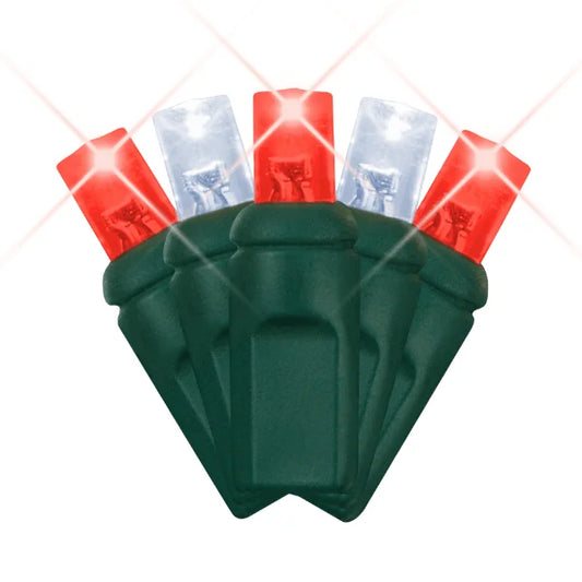 LED Mini Lights 5MM Red/Cool White Twinkle Green Wire - 6" Spacing