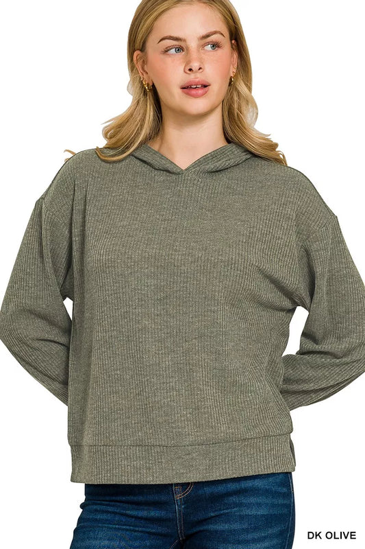 Zenana Ribbed Long Sleeve Hoodie - Lee's Retail 