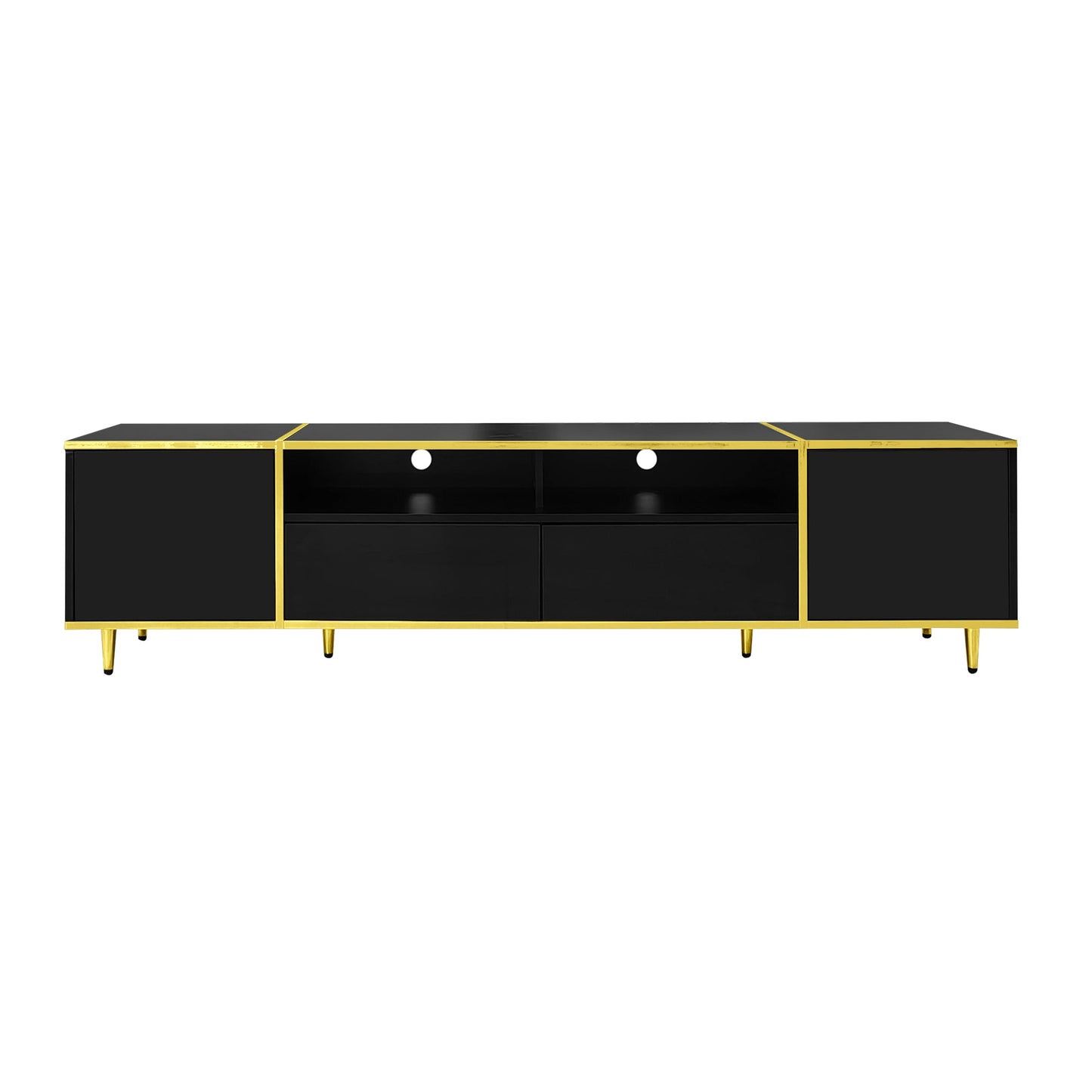 U-Can 70.9'' Modern TV Stand for TVs up to 80 Inches, Entertainment Center with 2 Shelves and LED Lights, TV Storage Cabinet with 2 Drawers, 2 Cabinets and Metal Legs for Living room