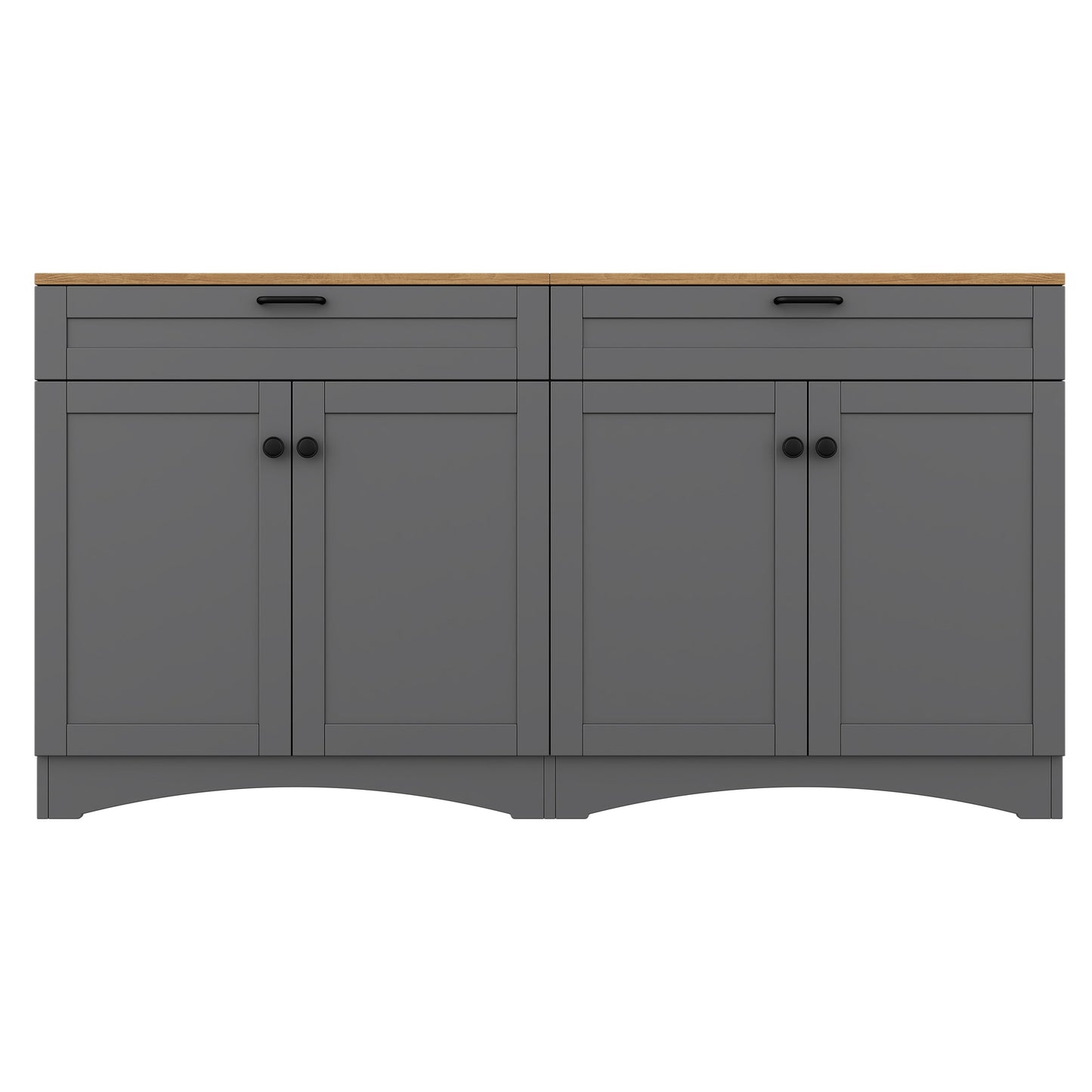 ON-TREND Farmhouse TV Stand with 2 Drawers for TVs Up to 70', Versatile Wood Grain Sideboard with Adjustable Shelves, Mid-Century Buffet Cabinet with Rustic Handles for Living Room/Bedroom, Grey