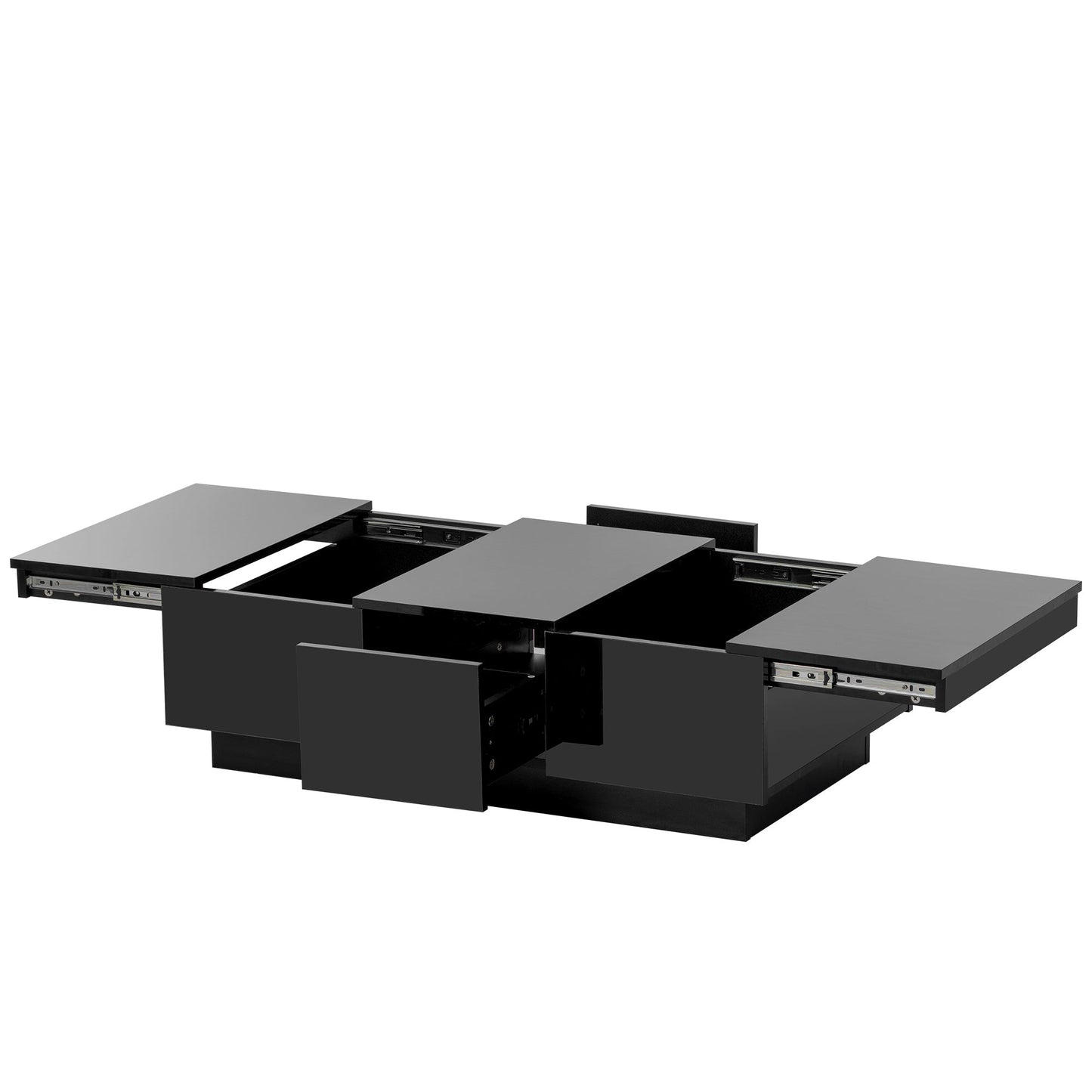 [VIDEO provided] ON-TREND Coffee Table with 2 large Hidden Storage Compartment, Extendable Cocktail Table with 2 Drawers, High-gloss Center Table with Sliding Top for Living Room, 39.3'x21.6', Black