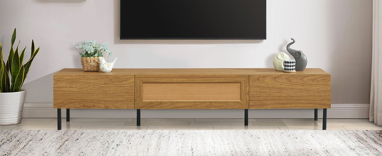 Boho TV Stand for TVs up to 80'' , Modern Farmhouse Media Console, Entertainment Center with Metal Legs, TV Cabinet for Living Room, Home Theatre