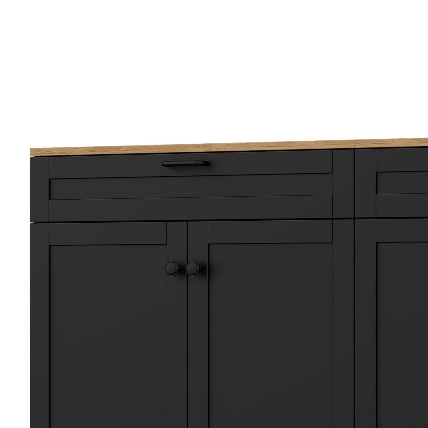 ON-TREND Farmhouse TV Stand with 2 Drawers for TVs Up to 70', Versatile Wood Grain Sideboard with Adjustable Shelves, Mid-Century Buffet Cabinet with Rustic Handles for Living Room/Bedroom, Black